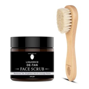 UrbanMooch Organic Detan Face Scrub & Wooden Face Cleansing Brush For Brightening & Glowing Skin  (2 Items in the set)